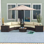 Ensemble de mobilier de patio 8 pièces avec 4 chaises de canapé en rotin et 4 tables avec rangement et trou pour parasol