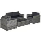 4 Piece Wicker Patio Furniture Set with Cushions, Outdoor Sectional Furniture with 2 Sofa, Loveseat, and Glass Top Coffee Table, Conversation Sofa Set