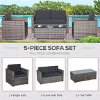 Ensemble de mobilier de patio en osier 4 pièces avec coussins, mobilier de sectionnel extérieur avec 2 canapés, causeuse et table basse en verre, ensemble de canapés de conversation