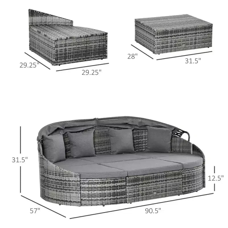 Lit de jour sectionnel convertible en rotin