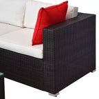 Ensemble de mobilier de patio 5 pièces avec coussins, canapé d'extérieur en rotin tressé de polyéthylène, mobilier sectionnel avec oreillers, table basse en verre pour le jardin