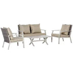 4 Pieces Patio Furniture Set with Cushions, Outdoor Wicker Conversation Sofa Sets, Aluminum Frame Sofa Sets for Backyard, Poolside, Garden