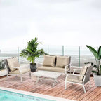 Ensemble de meubles de patio 4 pièces avec coussins, ensembles de canapés de conversation en osier pour l'extérieur, ensembles de canapés à cadre en aluminium pour le jardin, la piscine, le patio