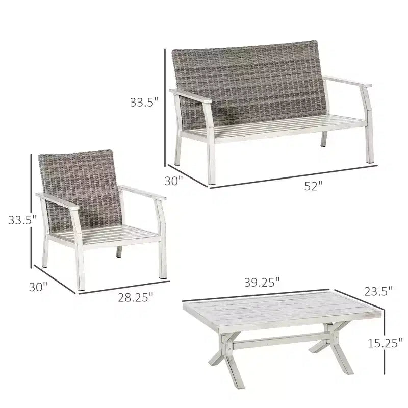 Ensemble de meubles de patio 4 pièces avec coussins, ensembles de canapés de conversation en osier pour l'extérieur, ensembles de canapés à cadre en aluminium pour le jardin, la piscine, le patio