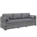 3 Seater Wicker Sofa with Side Trays, Outdoor Patio Couch with 6 Thick Back Cushions, Deep Seating
