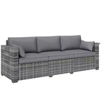 3 Seater Wicker Sofa with Side Trays, Outdoor Patio Couch with 6 Thick Back Cushions, Deep Seating