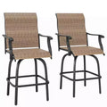 Set of 2 Outdoor Swivel Bar Stools with Armrests, Bar Height Patio Chairs with Steel Frame for Balcony, Poolside