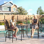 Lot de 2 tabourets de bar pivotants d'extérieur avec accoudoirs, chaises de terrasse hauteur bar avec cadre en acier pour balcon, bord de piscine