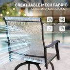 Lot de 2 tabourets de bar pivotants d'extérieur avec accoudoirs, chaises de terrasse hauteur bar avec cadre en acier pour balcon, bord de piscine