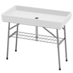 3.4ft Folding Ice Cooler Table with Drain, Fill and Chill Table Outdoor Table Cooler with Storage Shelf, Drink Cooler for Parties Picnic BBQ