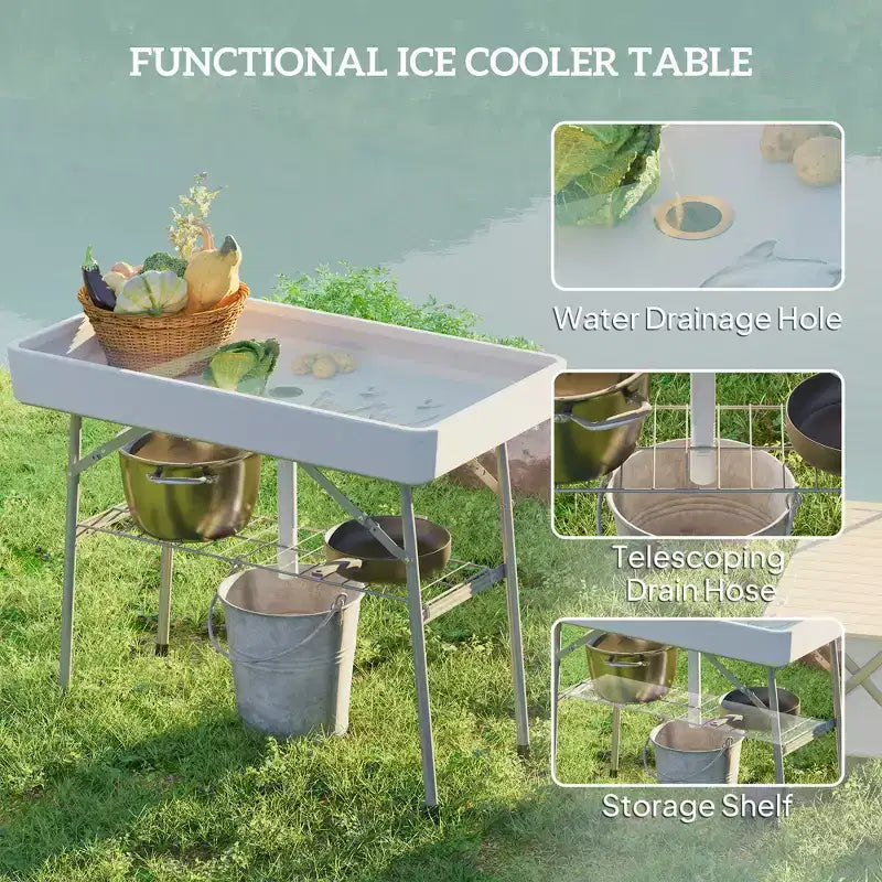 Table glacière pliante de 1,03 m avec drain, table de remplissage et de refroidissement, glacière d'extérieur avec étagère de rangement, glacière à boissons pour fêtes, pique-niques, barbecues