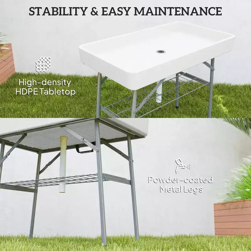 Table glacière pliante de 1,03 m avec drain, table de remplissage et de refroidissement, glacière d'extérieur avec étagère de rangement, glacière à boissons pour fêtes, pique-niques, barbecues