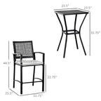 Set da bar da esterno 3 pezzi con cuscino morbido, set di mobili da esterno in vimini rattan per cortili, prati, ponti