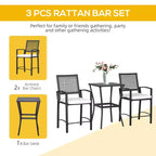 Set da bar da esterno 3 pezzi con cuscino morbido, set di mobili da esterno in vimini rattan per cortili, prati, ponti
