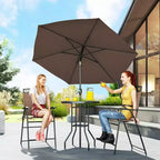 Set da bar da esterno da 4 pezzi con ombrellone, set da pranzo per patio con 2 sedie pieghevoli, tavolo in vetro temperato con texture a onde per cortile, giardino, terrazza, bordo piscina