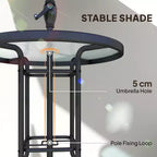 Set da bar da esterno da 4 pezzi con ombrellone, set da pranzo per patio con 2 sedie pieghevoli, tavolo in vetro temperato con texture a onde per cortile, giardino, terrazza, bordo piscina