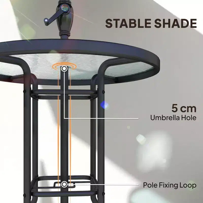 Set da bar da esterno da 4 pezzi con ombrellone, set da pranzo per patio con 2 sedie pieghevoli, tavolo in vetro temperato con texture a onde per cortile, giardino, terrazza, bordo piscina