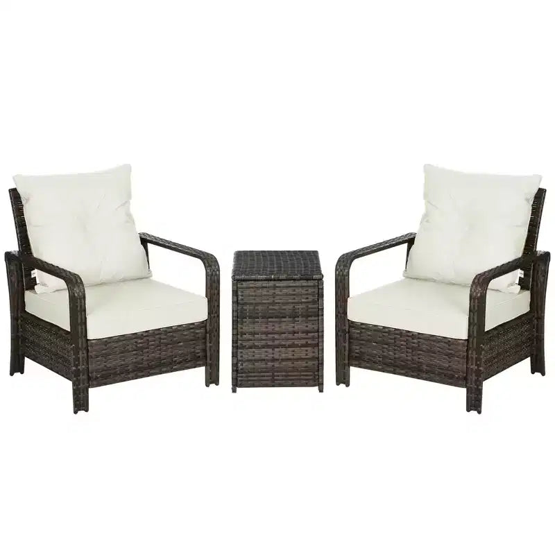 3 Piece Patio Furniture, PE Wicker Storage Table & Chairs