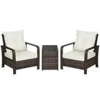 3 Piece Patio Furniture, PE Wicker Storage Table & Chairs