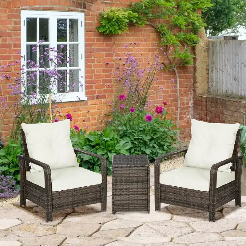 Ensemble de meubles de patio 3 pièces, table et chaises de rangement en rotin PE