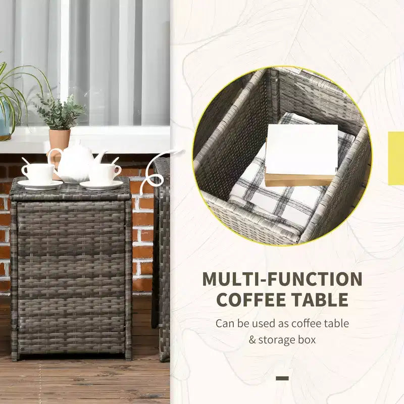 Ensemble de meubles de patio 3 pièces, table et chaises de rangement en rotin PE