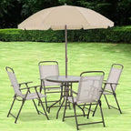 Set da pranzo da patio da 6 pezzi per 4 persone con ombrellone, tavolo e sedie da esterno con 4 sedie da pranzo pieghevoli e tavolo rotondo in vetro