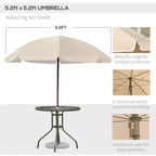 Set da pranzo da patio da 6 pezzi per 4 persone con ombrellone, tavolo e sedie da esterno con 4 sedie da pranzo pieghevoli e tavolo rotondo in vetro