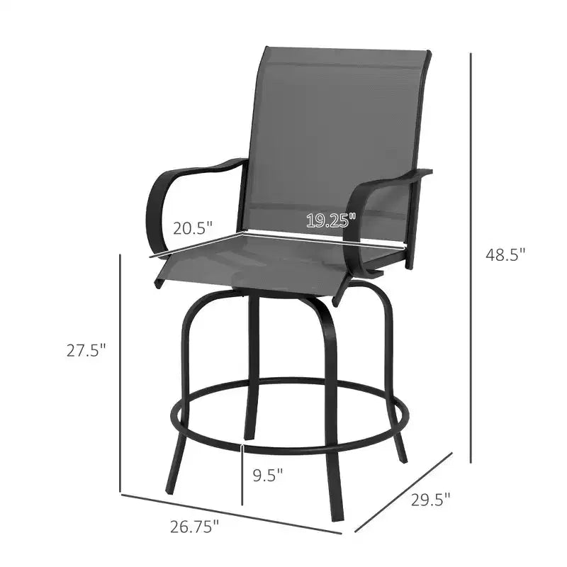 Set di 2 sgabelli da bar da esterno, sedie da bar girevoli a 360 gradi, 26,75 x 29,5 x 48,5