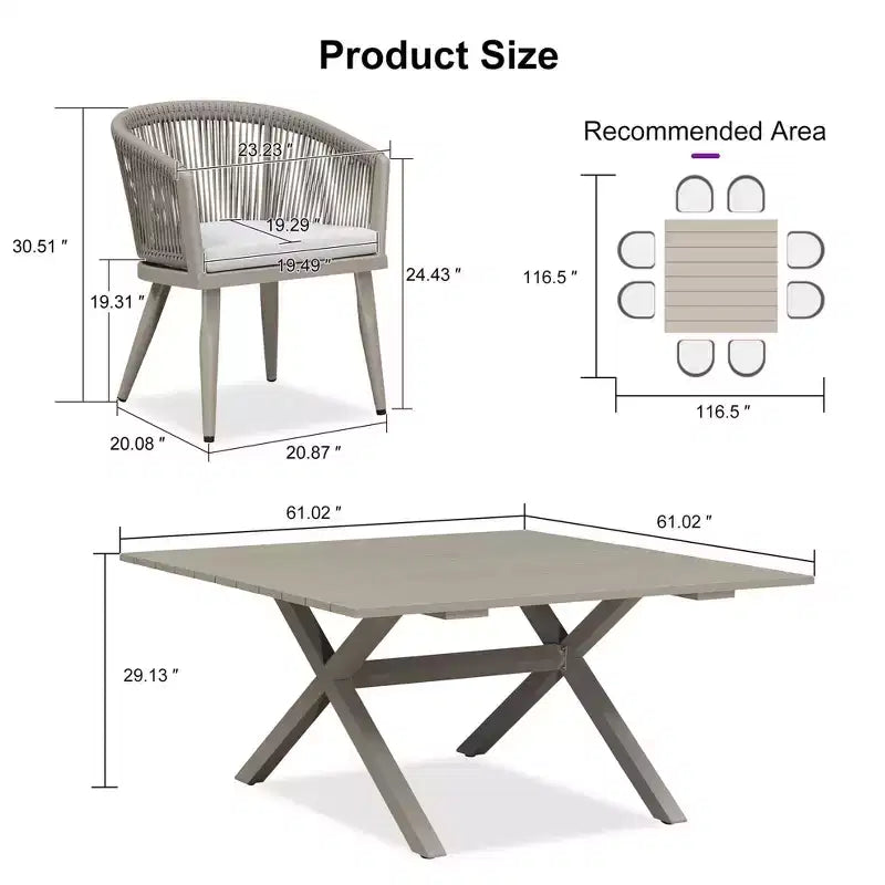 Set da pranzo da patio PURPLE LEAF in vimini resistente alle intemperie, set tavolo e sedie da esterno in alluminio per l'arredamento del giardino, set di mobili moderni per la cucina