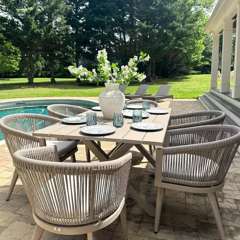 Set da pranzo da patio PURPLE LEAF in vimini resistente alle intemperie, set tavolo e sedie da esterno in alluminio per l'arredamento del giardino, set di mobili moderni per la cucina