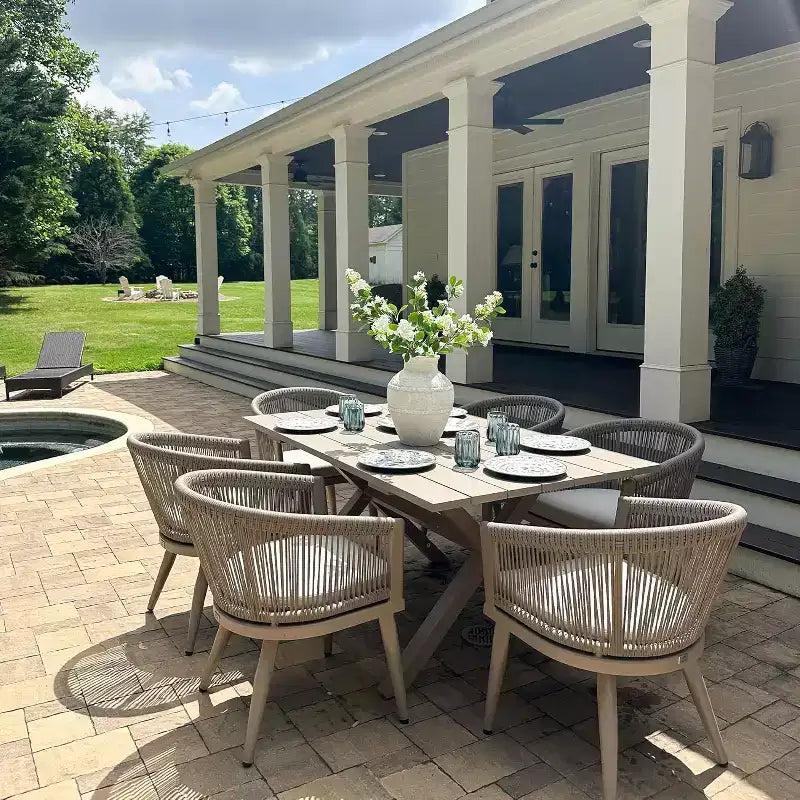 Set da pranzo da patio PURPLE LEAF in vimini resistente alle intemperie, set tavolo e sedie da esterno in alluminio per l'arredamento del giardino, set di mobili moderni per la cucina