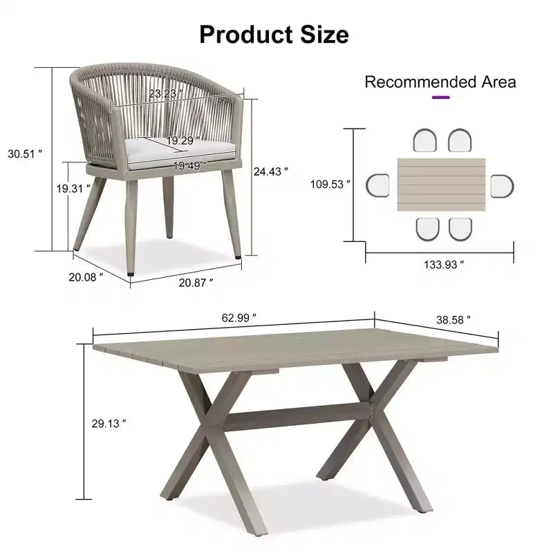 Set da pranzo da patio PURPLE LEAF in vimini resistente alle intemperie, set tavolo e sedie da esterno in alluminio per l'arredamento del giardino, set di mobili moderni per la cucina