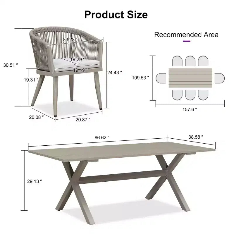 Set da pranzo da patio PURPLE LEAF in vimini resistente alle intemperie, set tavolo e sedie da esterno in alluminio per l'arredamento del giardino, set di mobili moderni per la cucina
