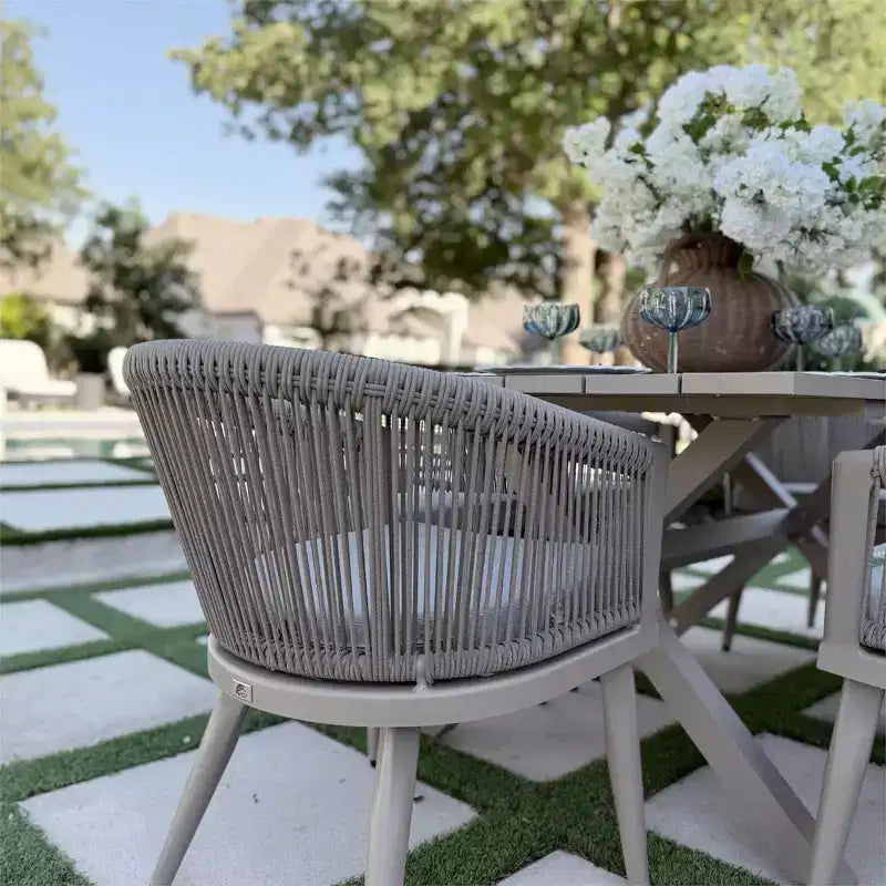 Set da pranzo da patio PURPLE LEAF in vimini resistente alle intemperie, set tavolo e sedie da esterno in alluminio per l'arredamento del giardino, set di mobili moderni per la cucina