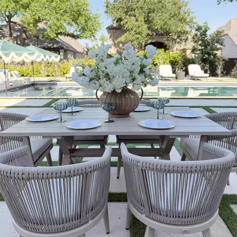 Set da pranzo da patio PURPLE LEAF in vimini resistente alle intemperie, set tavolo e sedie da esterno in alluminio per l'arredamento del giardino, set di mobili moderni per la cucina