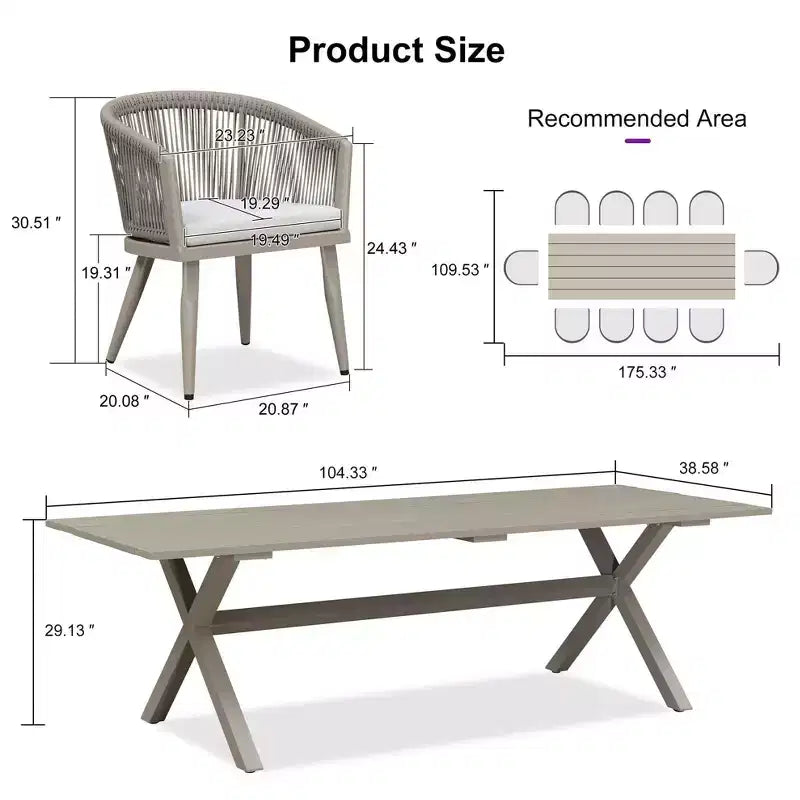 Set da pranzo da patio PURPLE LEAF in vimini resistente alle intemperie, set tavolo e sedie da esterno in alluminio per l'arredamento del giardino, set di mobili moderni per la cucina