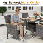Set da pranzo da patio per 4, tavolo e sedie da esterno in rattan per tutte le stagioni con piano in legno di acacia