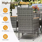 Set da pranzo da patio per 4, tavolo e sedie da esterno in rattan per tutte le stagioni con piano in legno di acacia