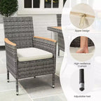 Set da pranzo da patio per 4, tavolo e sedie da esterno in rattan per tutte le stagioni con piano in legno di acacia