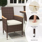Set da pranzo da patio per 4, tavolo e sedie da esterno in rattan per tutte le stagioni con piano in legno di acacia