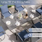 ALAULM Set da Pranzo da Esterno 7 Pezzi con 2 Sedie Girevoli e 4 Sedie Fisse, Set Mobili da Giardino in Metallo con 6 Sedie e Tavolo Grande con Foro per Ombrellone