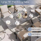 ALAULM Set da Pranzo da Esterno 7 Pezzi con 2 Sedie Girevoli e 4 Sedie Fisse, Set Mobili da Giardino in Metallo con 6 Sedie e Tavolo Grande con Foro per Ombrellone