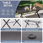 ALAULM Set da Pranzo da Esterno 7 Pezzi con 2 Sedie Girevoli e 4 Sedie Fisse, Set Mobili da Giardino in Metallo con 6 Sedie e Tavolo Grande con Foro per Ombrellone