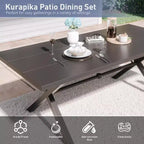ALAULM Set da Pranzo da Esterno 7 Pezzi con 2 Sedie Girevoli e 4 Sedie Fisse, Set Mobili da Giardino in Metallo con 6 Sedie e Tavolo Grande con Foro per Ombrellone