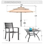 Captiva Designs Set 6 Pezzi Tavolo da Pranzo con Piano a Doghe in Acciaio & Sedie in Metallo con Schienale a Righe & Ombrellone da Giardino