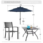 Captiva Designs Set 6 Pezzi Tavolo da Pranzo con Piano a Doghe in Acciaio & Sedie in Metallo con Schienale a Righe & Ombrellone da Giardino