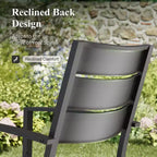 Captiva Designs Set 6 Pezzi Tavolo da Pranzo con Piano a Doghe in Acciaio & Sedie in Metallo con Schienale a Righe & Ombrellone da Giardino