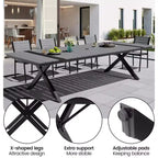 Set da Pranzo da Esterno Crestlive Products, Gambe a X Stabili con Poltrone, Tavolo Effetto Legno, Telaio in Alluminio e Foro per Ombrellone