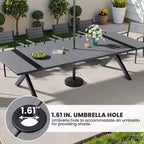 Set da Pranzo da Esterno Crestlive Products, Gambe a X Stabili con Poltrone, Tavolo Effetto Legno, Telaio in Alluminio e Foro per Ombrellone
