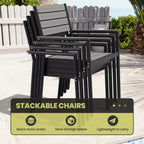 Set da Pranzo da Esterno Crestlive Products, Gambe a X Stabili con Poltrone, Tavolo Effetto Legno, Telaio in Alluminio e Foro per Ombrellone